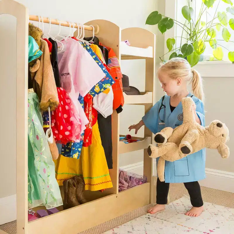 Centre de rangement avec miroir pour déguisements d'enfants – Gris / Lavande / Naturel / Rose / Blanc – 1 enfant