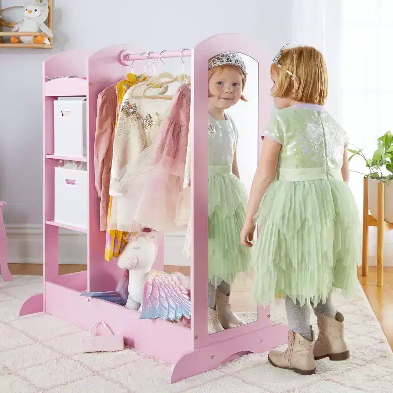 Centre de rangement avec miroir pour déguisements d'enfants – Gris / Lavande / Naturel / Rose / Blanc – 1 enfant