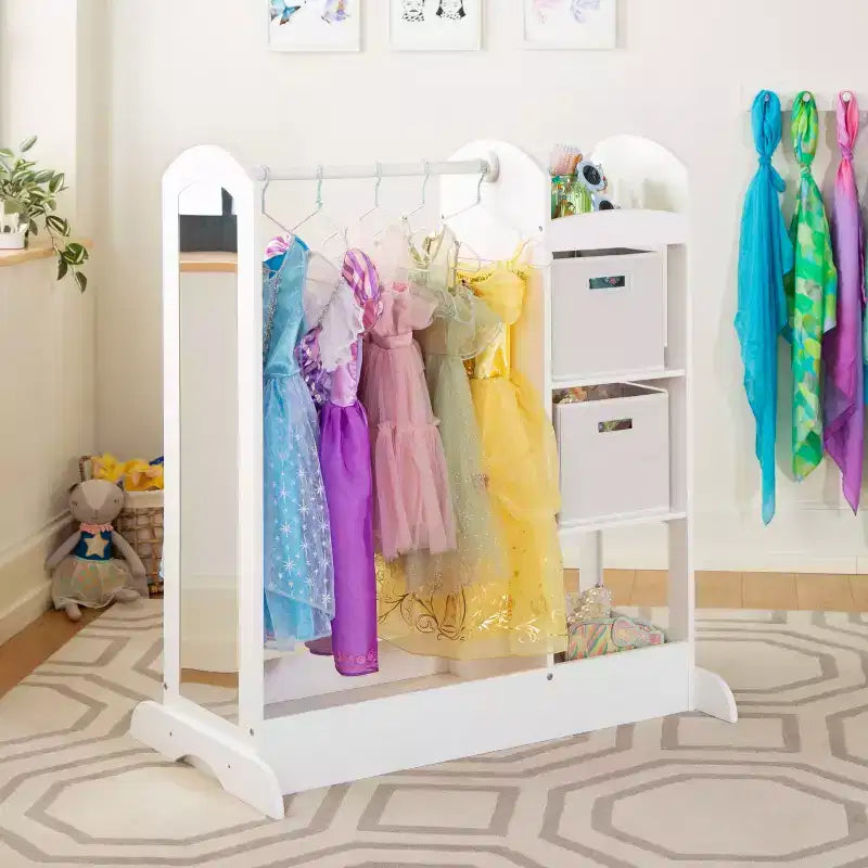 Centre de rangement avec miroir pour déguisements d'enfants – Gris / Lavande / Naturel / Rose / Blanc – 1 enfant