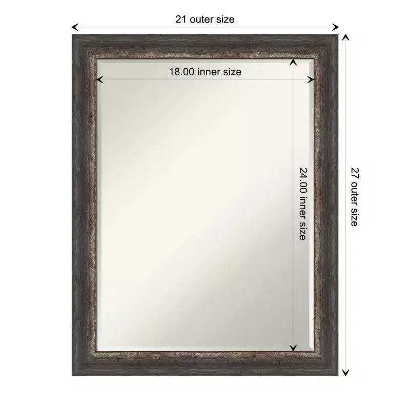Miroir Mural Rectangulaire à Cadre Étroit Texture Écorce Noir/Gris/Bronze – 1 Personne