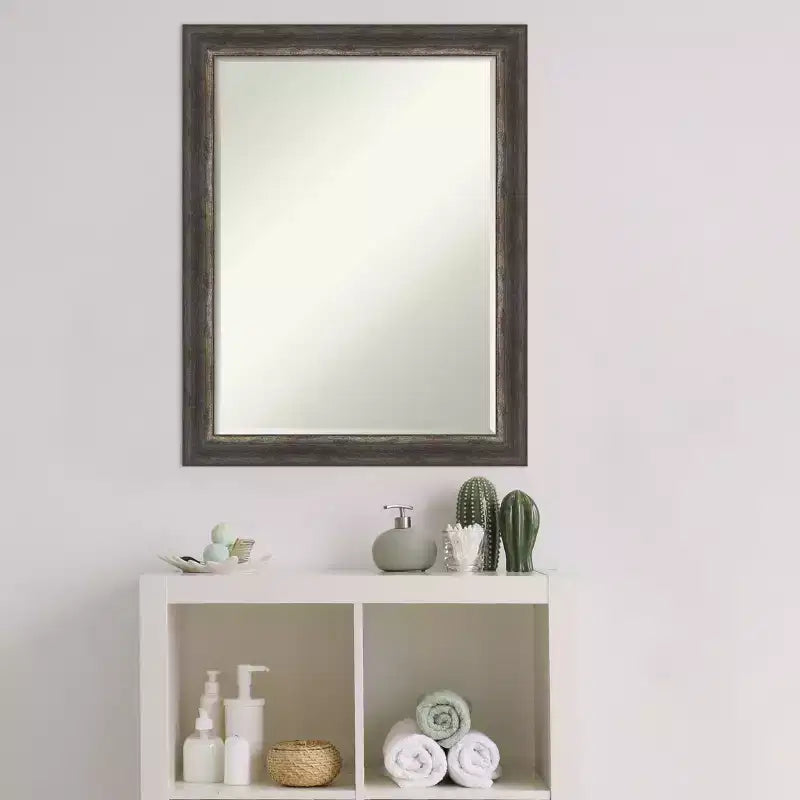 Miroir Mural Rectangulaire à Cadre Étroit Texture Écorce Noir/Gris/Bronze – 1 Personne