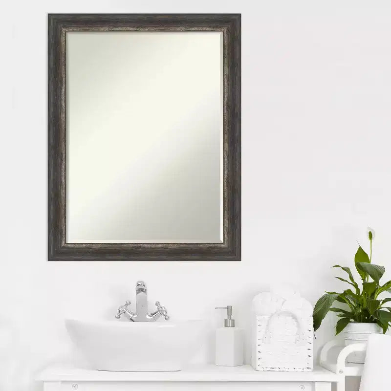 Miroir Mural Rectangulaire à Cadre Étroit Texture Écorce Noir/Gris/Bronze – 1 Personne