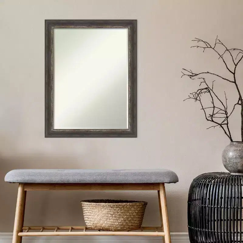Miroir Mural Rectangulaire à Cadre Étroit Texture Écorce Noir/Gris/Bronze – 1 Personne